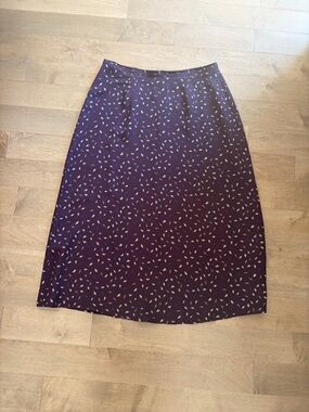Vintage Silk Talbots Purple Printed Midi Skirt lined size 12